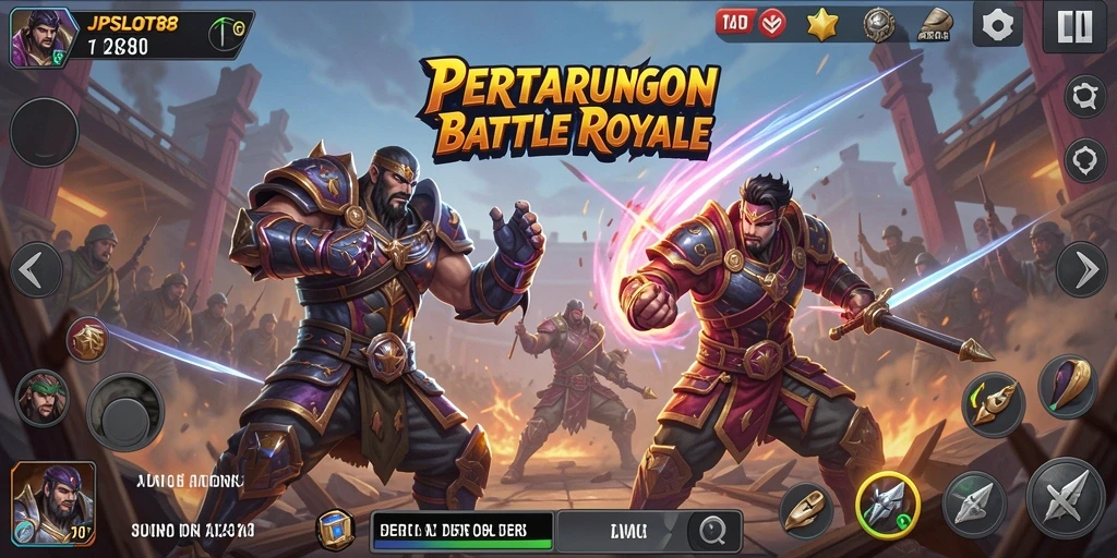 Screenshot utama JPSLOT88 menampilkan aksi seru Battle Royale.