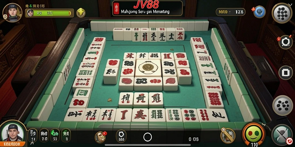 Screenshot gameplay JV88 menampilkan pengalaman bermain Mahjong yang seru