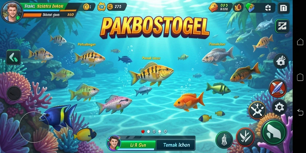 Tampilan gameplay PAKBOSTOGEL dengan aksi menembak ikan yang seru.