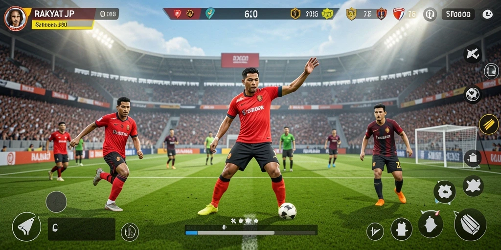Screenshot gameplay RAKYATJP menunjukkan aksi seru dalam pertandingan olahraga.