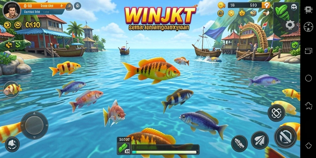 Tampilan gameplay seru dari WINJKT saat menembak ikan.